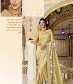 Cream embroidered silk saree with blouse