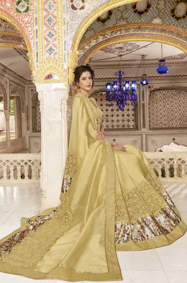 Cream embroidered silk saree with blouse 2
