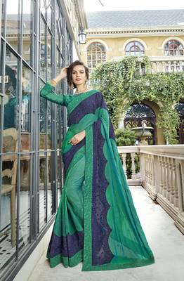 Green embroidered art silk saree with blouse 1