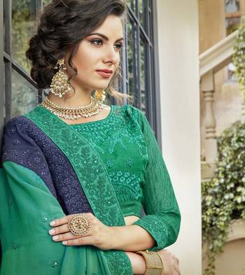 Green embroidered art silk saree with blouse 2