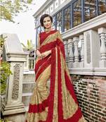 Beige embroidered georgette saree with blouse