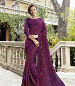 Purple embroidered silk saree with blouse