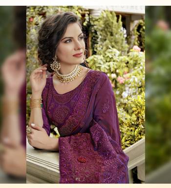 Purple embroidered silk saree with blouse 2
