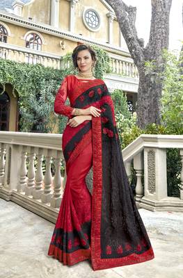Multicolor embroidered georgette saree with blouse 1