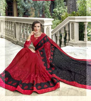Multicolor embroidered georgette saree with blouse 2