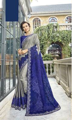 Multicolor embroidered silk saree with blouse 1