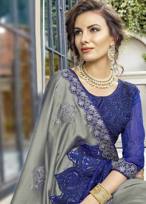 Multicolor embroidered silk saree with blouse 2