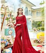 Red embroidered chiffon saree with blouse