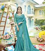 Sky blue embroidered silk saree with blouse