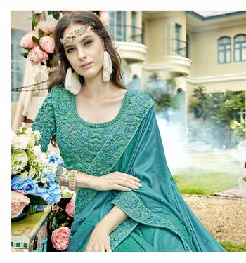 Sky blue embroidered silk saree with blouse 2