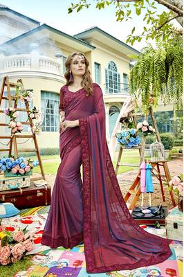Maroon embroidered silk saree with blouse 1
