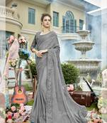 Grey embroidered georgette saree with blouse