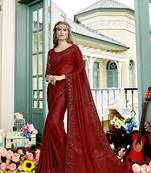 Red embroidered silk saree with blouse