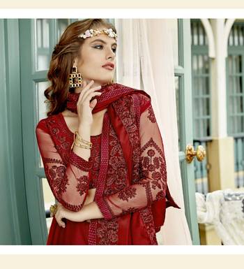 Red embroidered silk saree with blouse 2