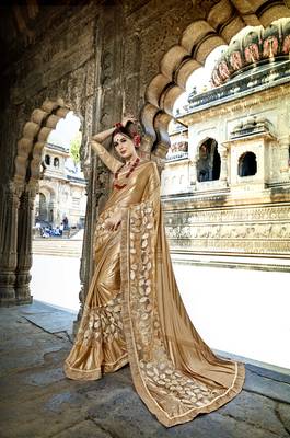 Gold embroidered crepe saree with blouse 1