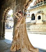 Gold embroidered crepe saree with blouse