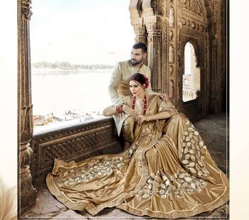 Gold embroidered crepe saree with blouse 2
