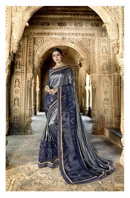 Blue embroidered crepe saree with blouse 1