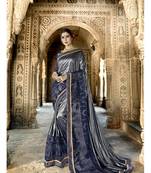 Blue embroidered crepe saree with blouse