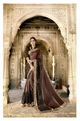 Brown embroidered crepe saree with blouse 1