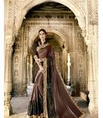 Brown embroidered crepe saree with blouse