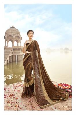 Copper embroidered lycra saree with blouse 1