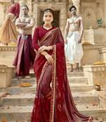 Red embroidered lycra saree with blouse