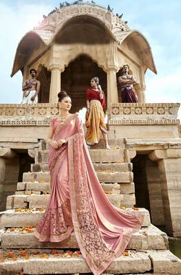 Pink embroidered lycra saree with blouse 1