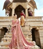 Pink embroidered lycra saree with blouse