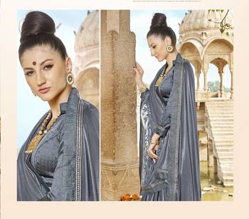 Grey embroidered lycra saree with blouse 2