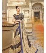 Beige embroidered lycra saree with blouse