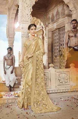 Cream embroidered lycra saree with blouse 1