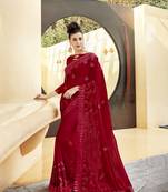 Red embroidered georgette saree with blouse