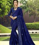 Navy blue embroidered georgette saree with blouse