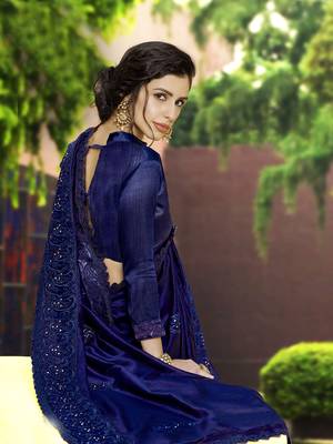 Navy blue embroidered georgette saree with blouse 2