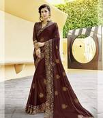 Brown embroidered georgette saree with blouse