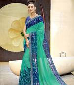 Green embroidered chiffon saree with blouse
