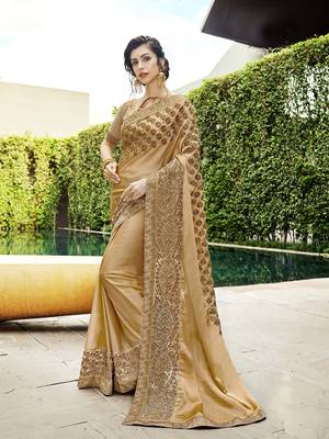 Gold embroidered chiffon saree with blouse 1
