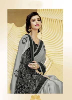 Grey embroidered georgette saree with blouse 2