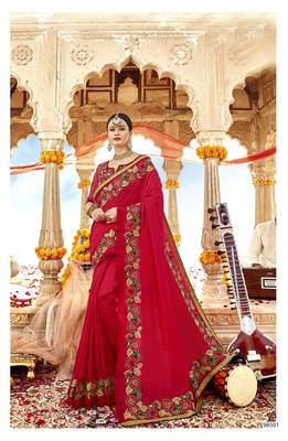 Red embroidered georgette saree with blouse 1