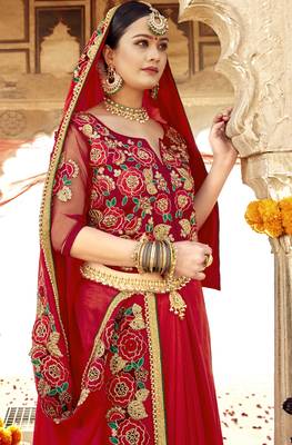 Red embroidered georgette saree with blouse 2