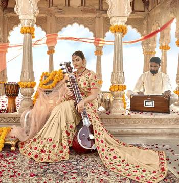 Cream embroidered georgette saree with blouse 2
