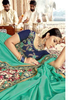 Green embroidered georgette saree with blouse 2