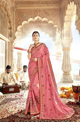 Peach embroidered georgette saree with blouse 1