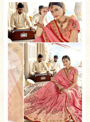 Peach embroidered georgette saree with blouse 2