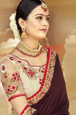 Multicolor embroidered georgette saree with blouse 2
