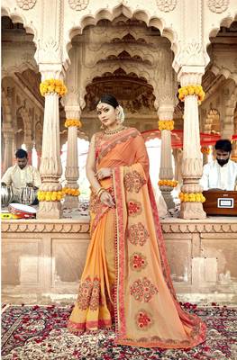 Orange embroidered georgette saree with blouse 1