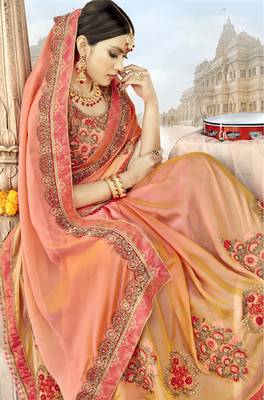 Orange embroidered georgette saree with blouse 2
