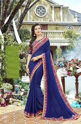 Blue embroidered silk saree with blouse 1