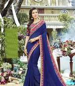 Blue embroidered silk saree with blouse